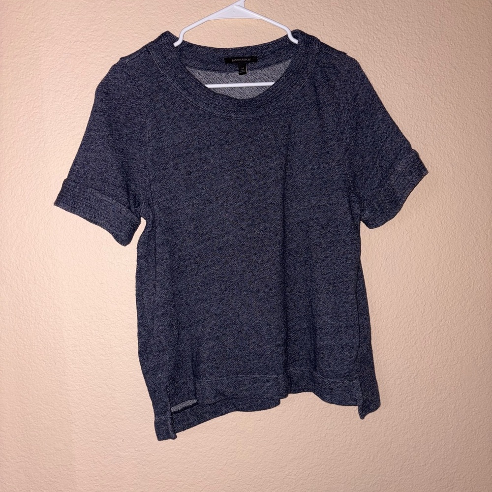 Banana Republic open collar crew neck wool mix plain tee 90s short sleeve shirt